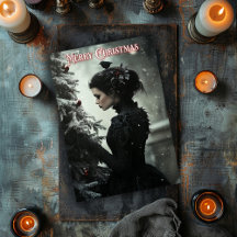 Femme gothique avec arbre carte de Noël