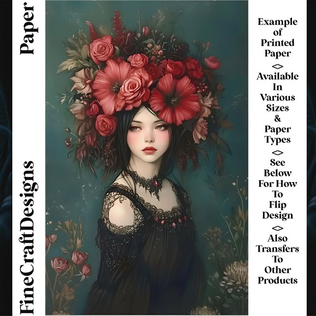 Femme gothique, Couronne de fleurs rouges CP5 Papi (Créateur téléchargé)