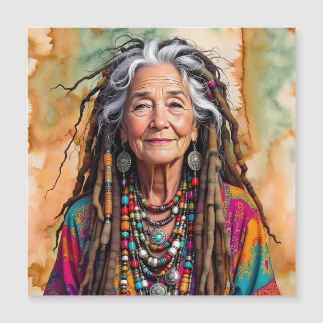 Femme Hippie Cool Vieille Dame en Dread Locks   (Devant)