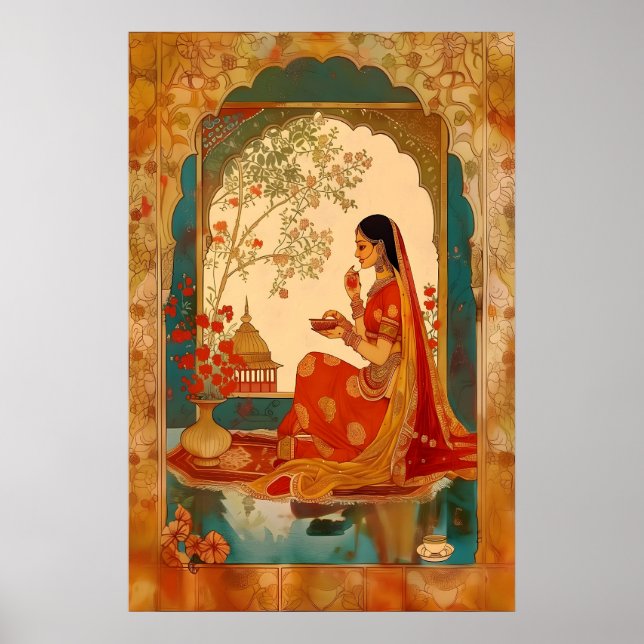 Femme indienne Impression d'art Pichwai Décoration (Devant)