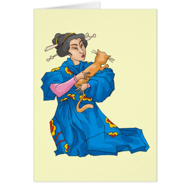 Femme Japonaise Avec Carte Chat - Personnalisable (Devant)