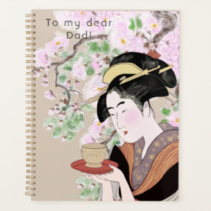 Femme japonaise en bois tenant un portrait de thé
