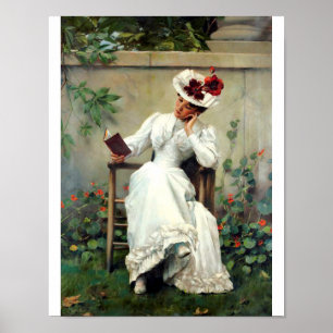 Femme Lectant Dans Un Poster Du Jardin