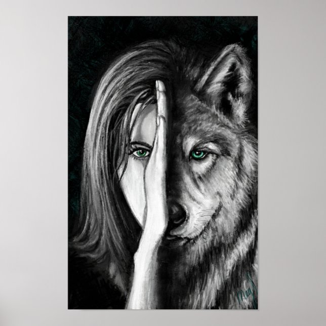 Femme Loup - Affiche d'émotion - Impression d'art  (Devant)