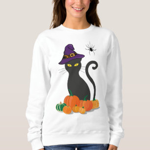 Femme mignonne Halloween Sweatshirt Chat noir sorc