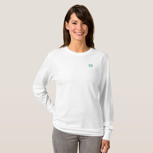 Femme Mojo t-shirt blanc à manches longues avec po (Devant entier)