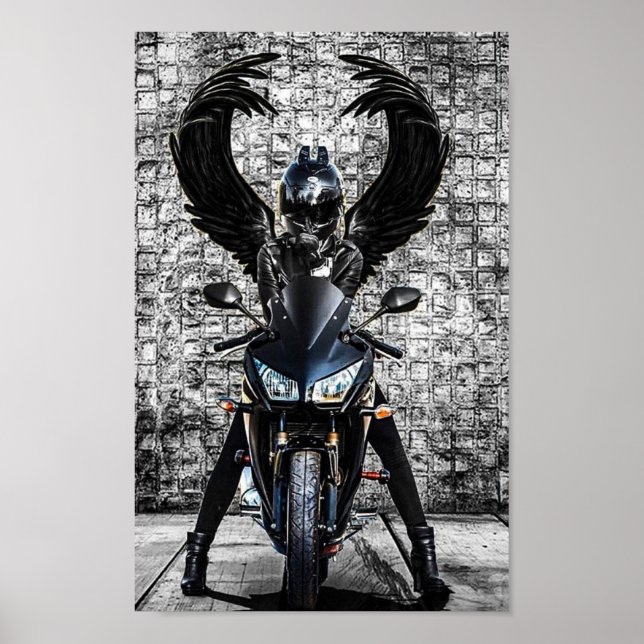 Femme motard avec affiche d'ailes (Devant)