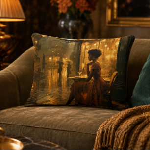 Femme noire à Paris Coussin d'accent 16x12