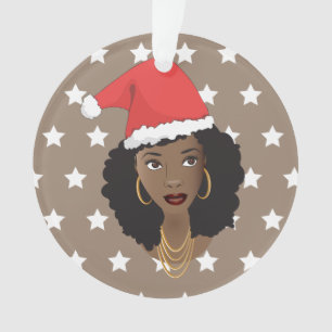 Femme noire Noël Chapeau de Noël, Étoiles blanches
