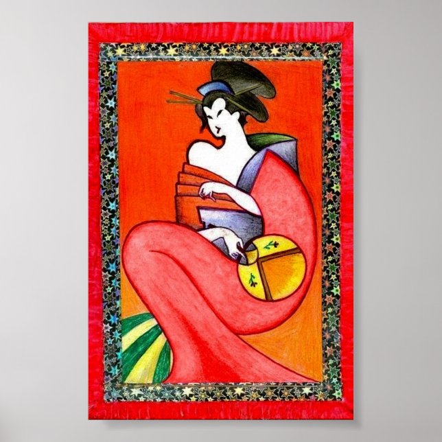 Femme portant une affiche d'impression de kimono  (Devant)