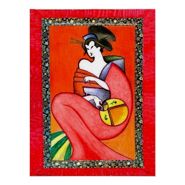 Femme portant une affiche d'impression de kimono  (Devant)