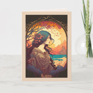 Femme regardant belle Sunset Carte d'anniversaire 