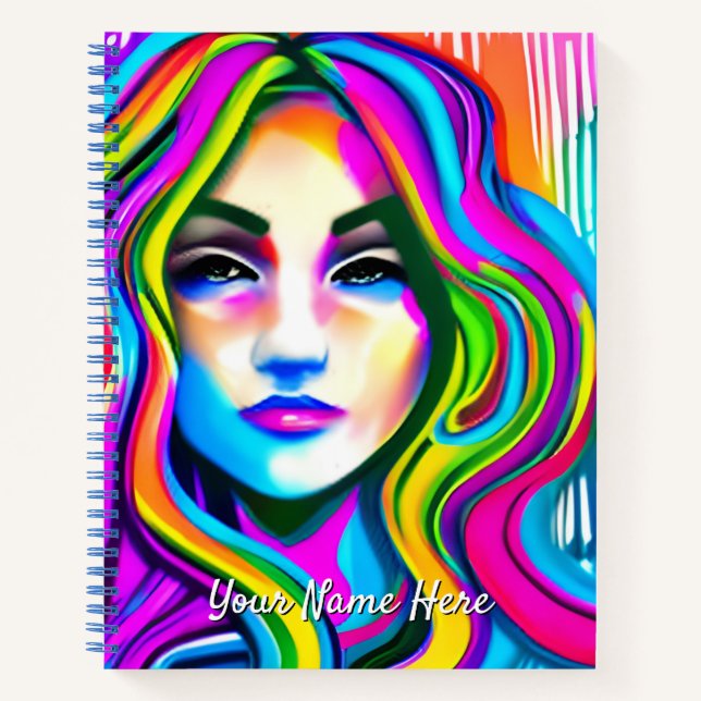 Femme rétro avec Rainbow Hair Journal (Devant)