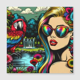Femme Rétro et Perroquet dans le Parc Pop Art