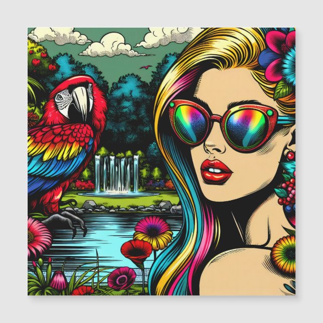 Femme Rétro et Perroquet dans le Parc Pop Art  (Devant)