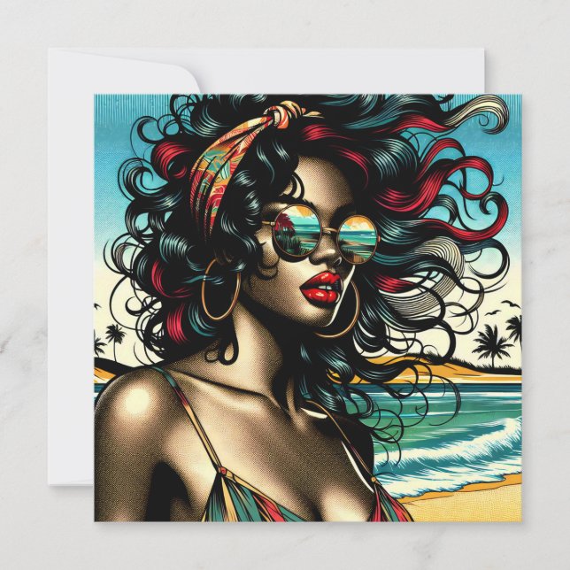 Femme Rétro sur la Plage Style Bande Dessinée Pop  (Devant)