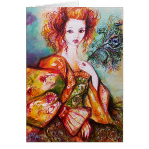 FEMME ROMANTIQUE AVEC PLUME DE PAON ÉTOILÉE