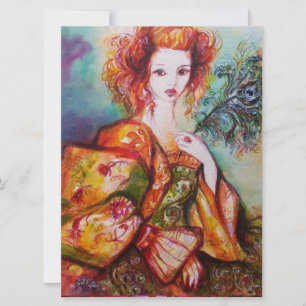 FEMME ROMANTIQUE AVEC PLUME DE PAON ÉTOILÉE, Rouge