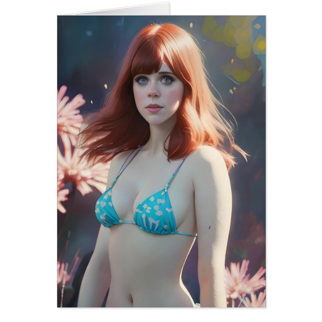 Femme rouge haïe dans un bikini blanc intérieur sa (Devant)
