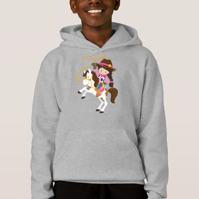 Femme, Sheriff, Cheval, Lasso, Cheveux Brown (Devant)