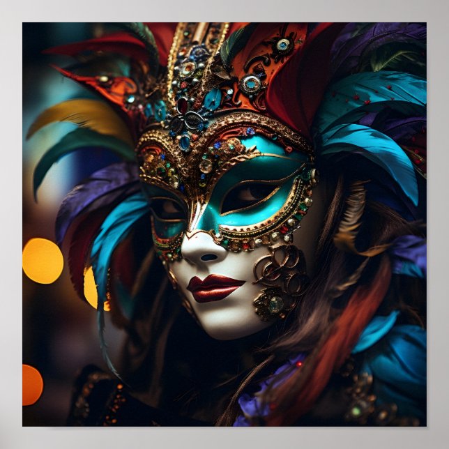 Femme stupéfiante dans mardi gras masque Poster (Devant)