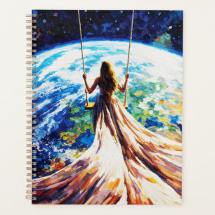 Femme sur une balançoire au-dessus de la Terre Pei