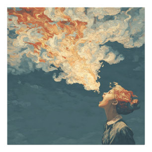 Femme surréaliste criant cheveux en feu Art mural