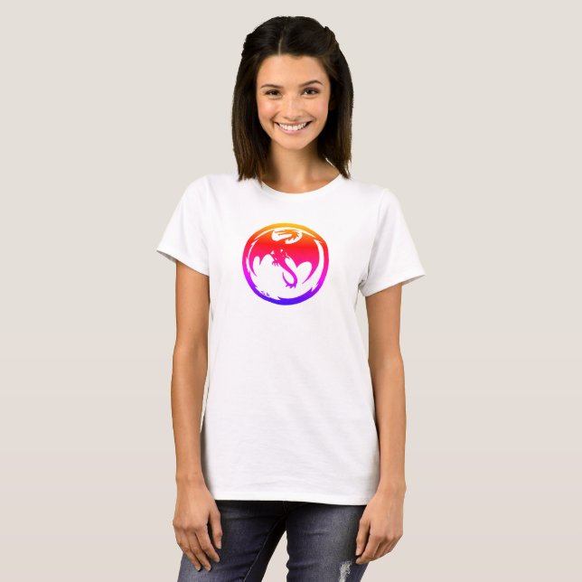 Femme T-shirt rose Dragon Néon (Devant entier)