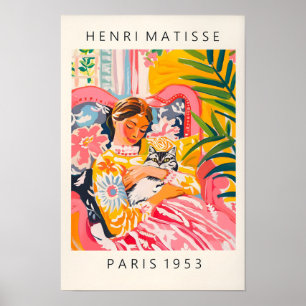 Femme tenant un chat, Art mural Matisse rose, Dopa