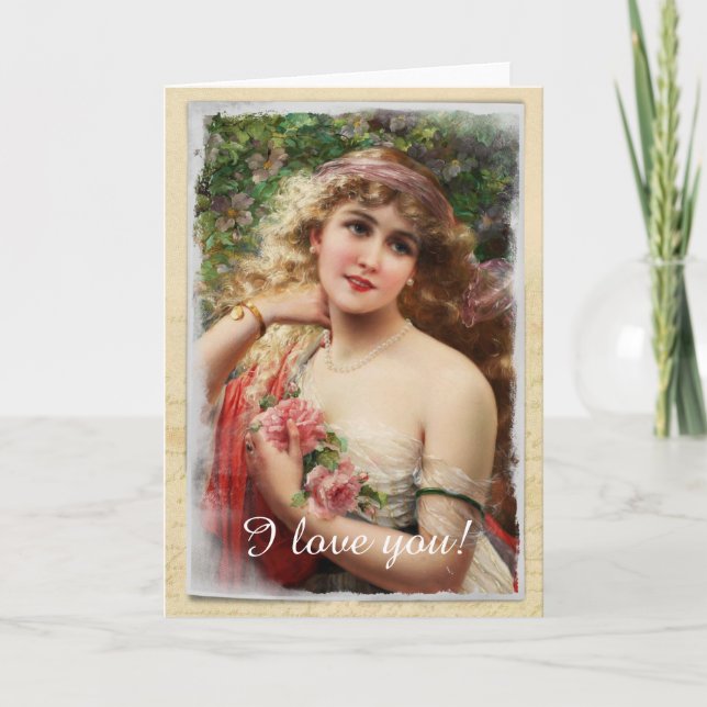 Femme victorienne avec Roses Roses Rose Carte de v (Devant)