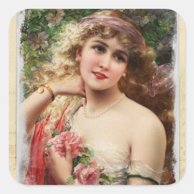 Femme victorienne avec Stickers Roses Rose (Devant)