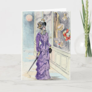 Femme victorienne en Vintage robe violet Shopping