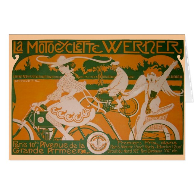 Femme vintage à vélo avec Cupidon (Devant horizontal)