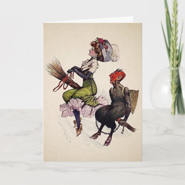 Femme vintage avec carte de Noël Krampus (Devant)