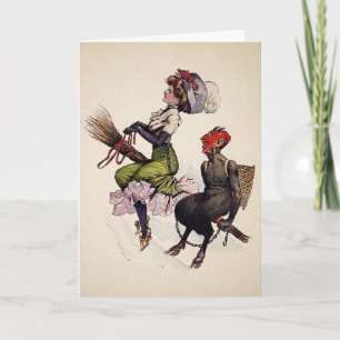Femme vintage avec carte de Noël Krampus