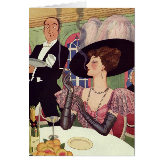Femme vintage fumant une cigarette buvant du champ (Devant)