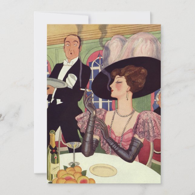 Femme vintage fumant une cigarette buvant du champ (Devant)