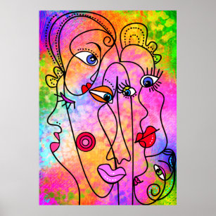 Femmes Abstraites Face Poster Cubisme Style Peintu