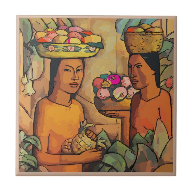 Femmes avec carreaux de fruits tropicaux (Devant)