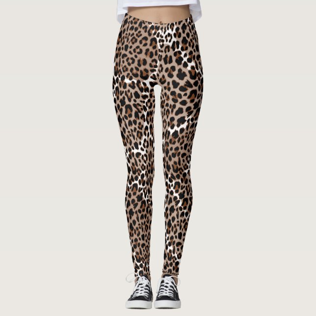 Femmes Brown/blanc/noir Poster de animal Leggings (Devant)