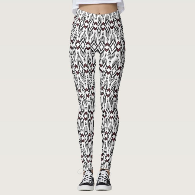 Femmes Burgundy/Noir Aztèque Leggings femmes (Devant)