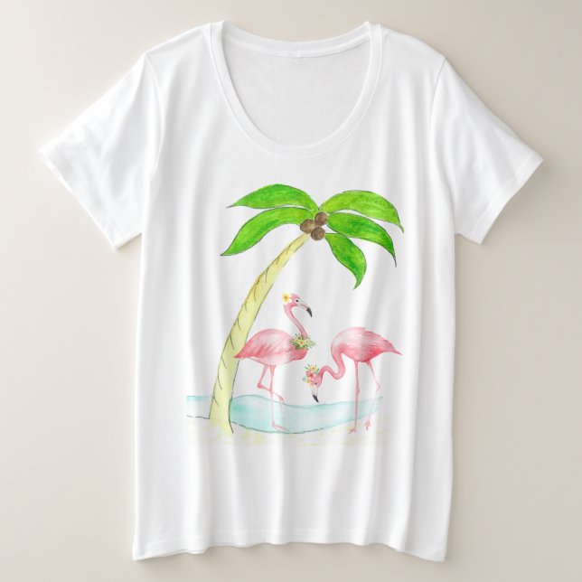 Femmes de palmier de Flamant rose plus le T-shirt (Design devant)