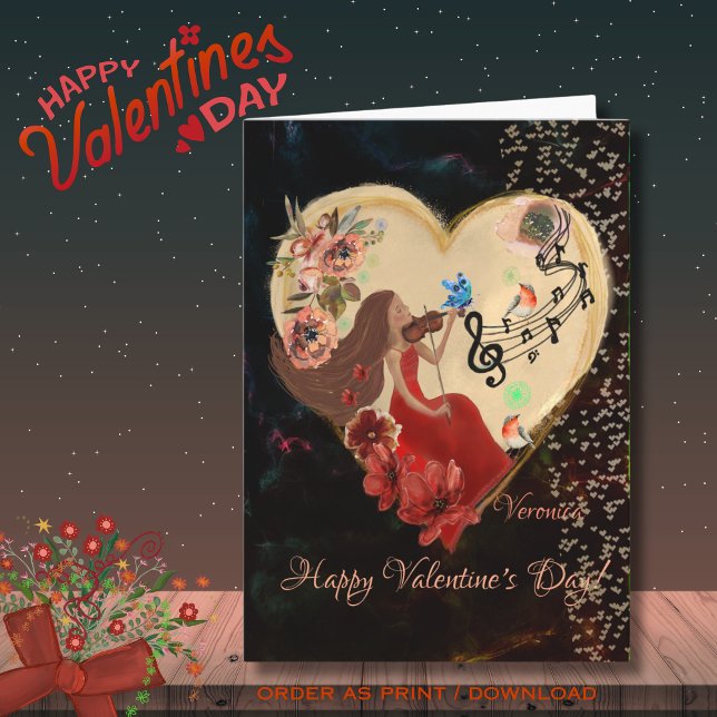 Femmes en Robe Rouge jouant de la carte violon (Women in Red Dress playing violin Card)