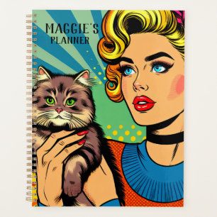 Femmes et chat de l'art pop cartoon personnalisé