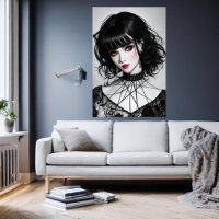 Femmes gothiques cheveux noirs | AI Art Poster