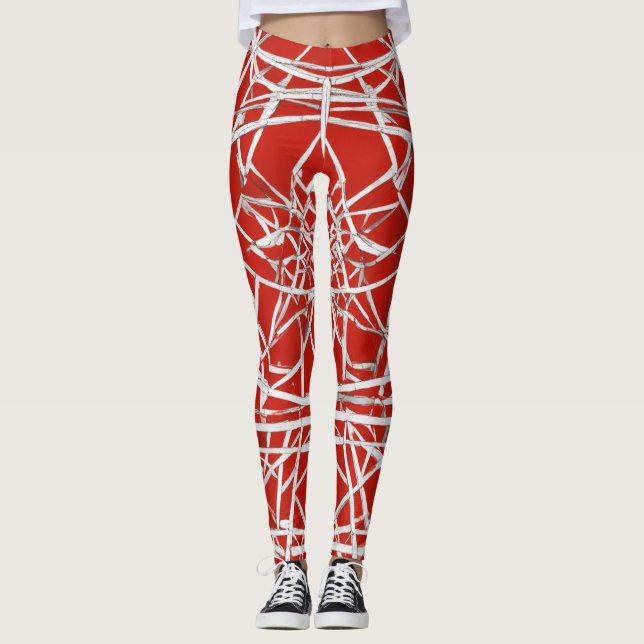 femmes leggings avec vagues rouges et blanches (Devant)