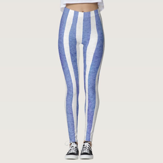 Femmes Leggings - Blue Stripe Pattern (Devant)