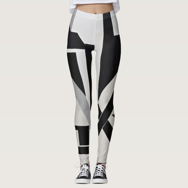femmes leggings noir & blanc rayures (Devant)
