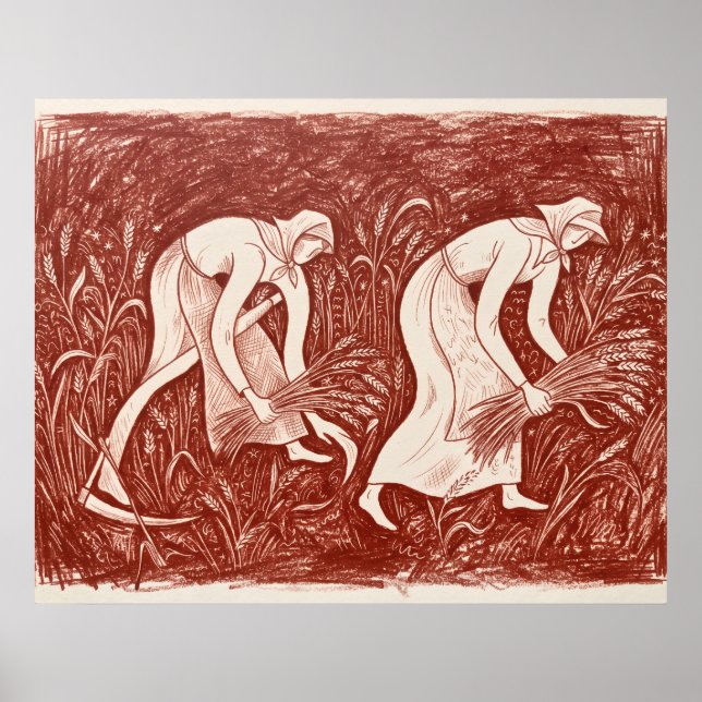 Femmes Moissonnant le Blé Impression Linogravure R (Devant)