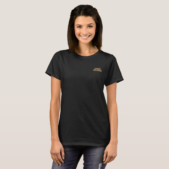 Femmes plongée en merde T-shirt noir poche (Devant entier)